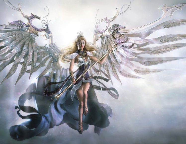 angels, Mage, Staff, Fantasy, Girls, Angel HD Wallpaper Desktop Background