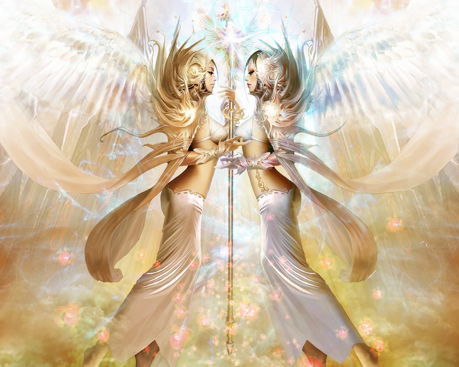 angels, Mage, Staff, Fantasy, Girls, Angel Wallpaper