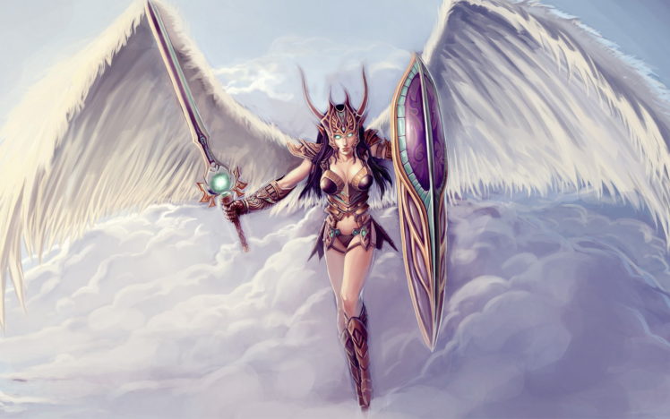 angels, Mage, Staff, Fantasy, Girls, Warrior, Warriors, Sword HD Wallpaper Desktop Background