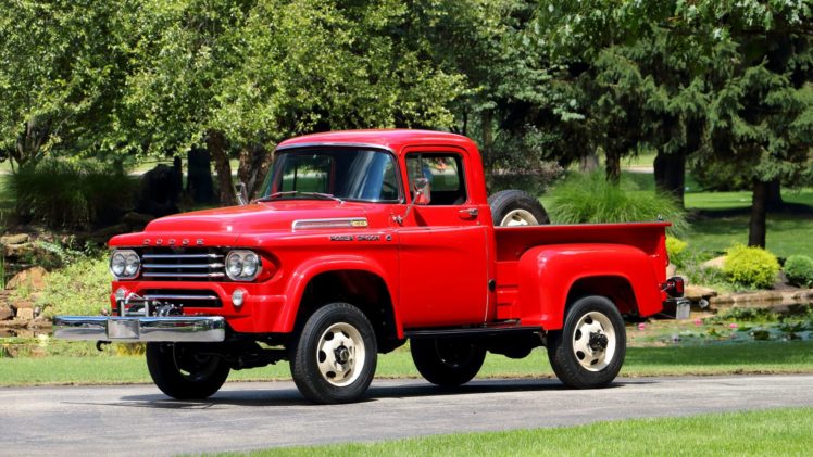 1958, Dodge, Power, Wagon, W100, Pickup, Truck, Red HD Wallpaper Desktop Background