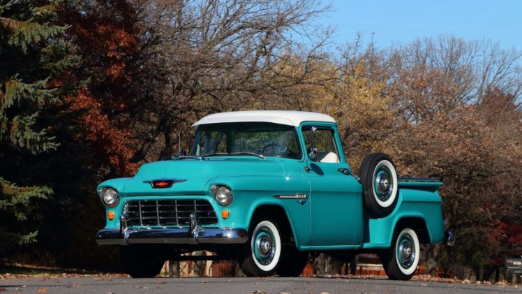 1955, Chevrolet, 3100, Pickup, Truck, Blue HD Wallpaper Desktop Background