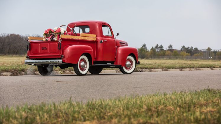 1950, Ford f1, Pickup, Truck, Red HD Wallpaper Desktop Background