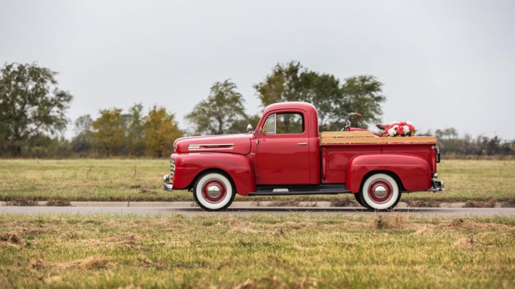 1950, Ford f1, Pickup, Truck, Red HD Wallpaper Desktop Background