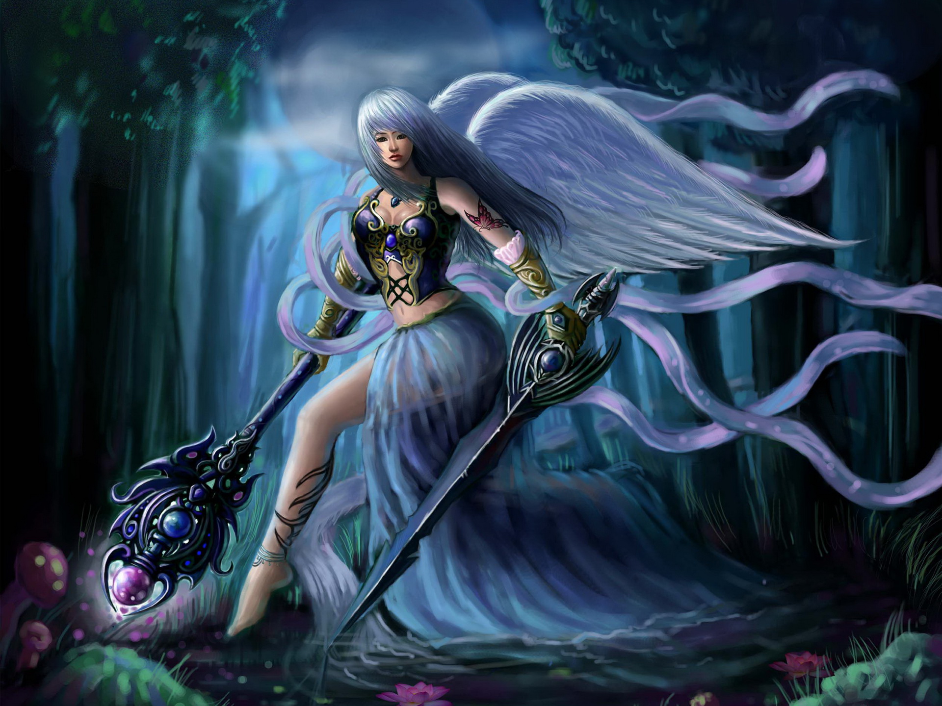 angels, Swords, Mage, Staff, Fantasy, Girls, Angel, Sword, Warrior, Armor Wallpaper