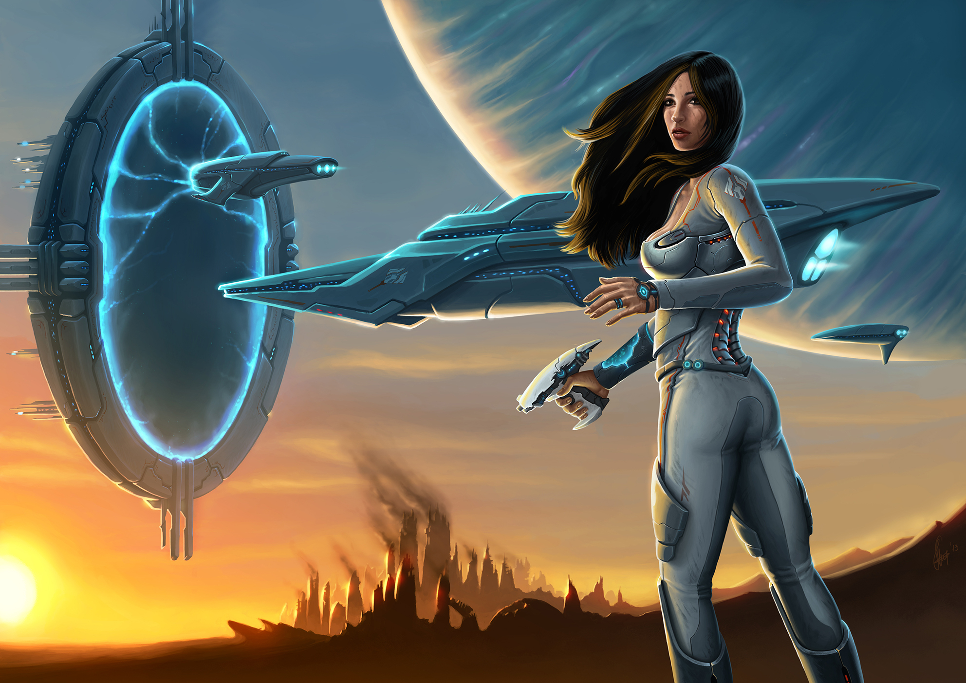 warriors, Ships, Teleport, Fantasy, Girls, Space, Warrior, Spaceship, Spacecraft, Sci fi Wallpaper
