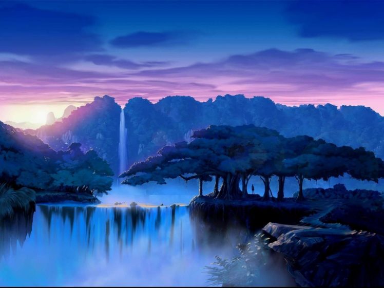 landscape, Nature, Dream, Trees, Waterfalls, Waterfall, Sunset, Sunrise HD Wallpaper Desktop Background