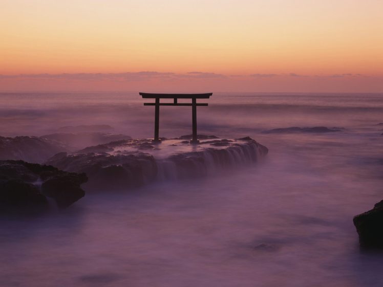 water, Clouds, Landscapes, Nature, Fog, Mist, Torii, Skyscapes HD Wallpaper Desktop Background