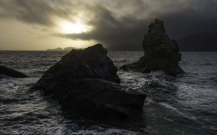 ocean, Rocks, Sea, Sky, Sunrise, Sunset HD Wallpaper Desktop Background