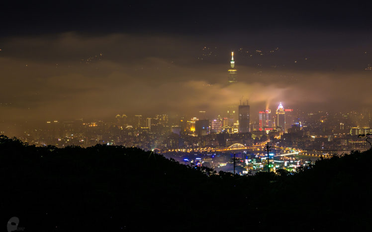 skyscrapers, Night, Fog, Mist, Skyscraper, Night, Lights, Taiwan HD Wallpaper Desktop Background