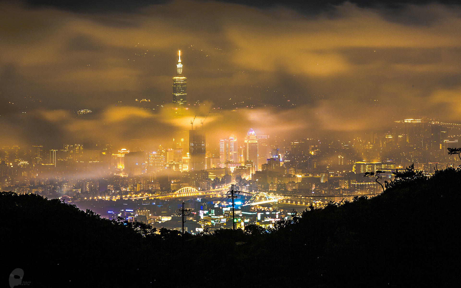 skyscrapers, Night, Fog, Mist, Skyscraper, Night, Lights, Taiwan Wallpaper