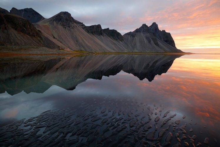 mountains, Skysand, Sea, Reflection, Sunset, Nature HD Wallpaper Desktop Background