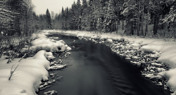 landscape, River, Snow HD Wallpaper Desktop Background