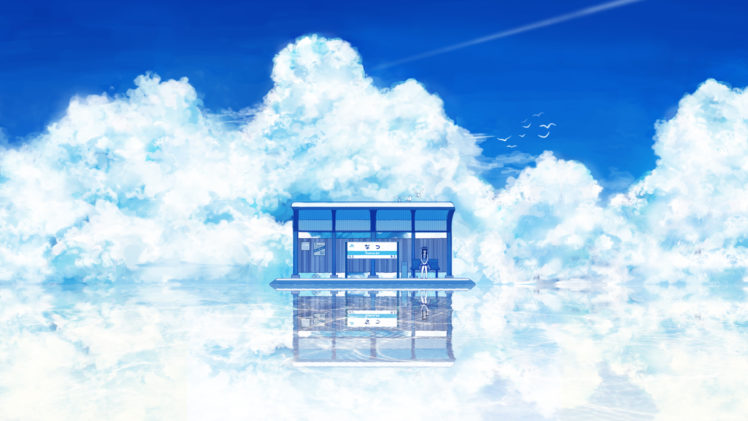 clouds, Fantasy, Art, Train, Stations HD Wallpaper Desktop Background
