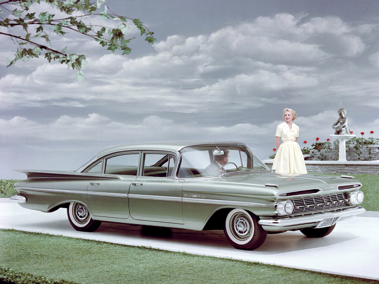 1959, Chevrolet, Bel, Air, 4 door, Sedan, Retro Wallpaper