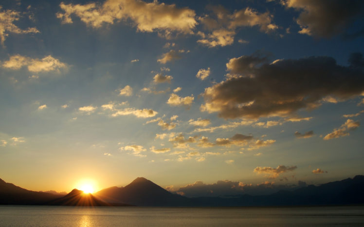 sunset, Mountains, Clouds, Sea, Skyscapes HD Wallpaper Desktop Background