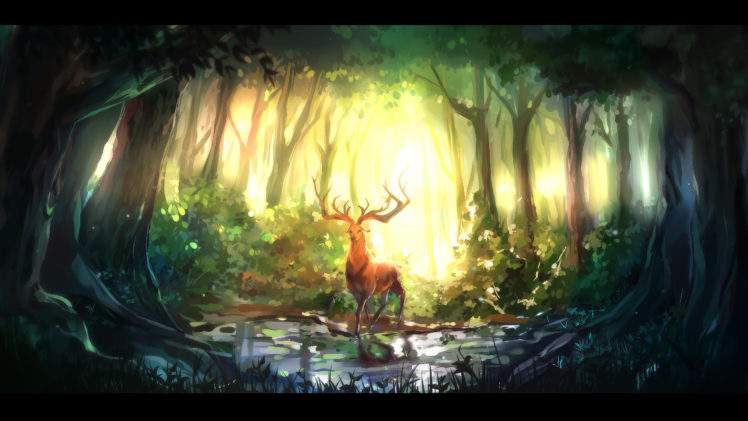 original, Deer, Forest, Trees, Sunlight, Mood, Fantasy HD Wallpaper Desktop Background