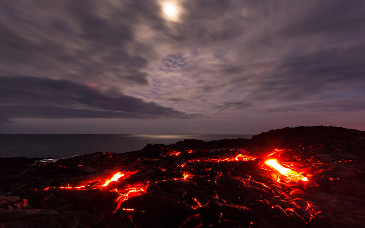 timelapse, Lava, Eruption, Ocean, Sea, Glow, Fire HD Wallpaper Desktop Background
