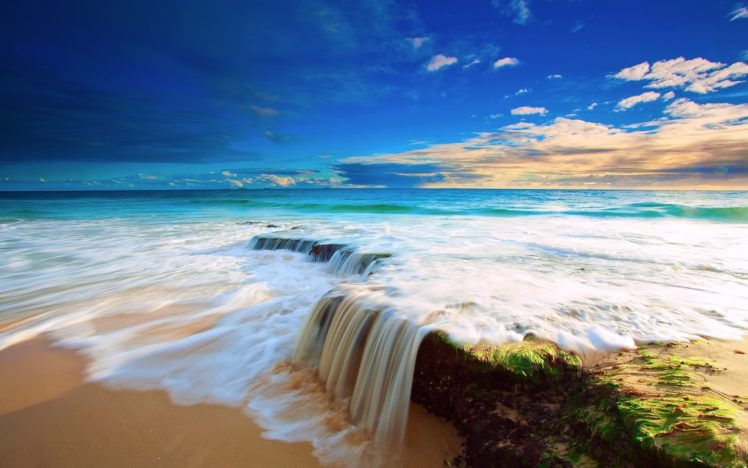 sea, Rocks, Shore, Ocean, Waves, Beach, Sky HD Wallpaper Desktop Background