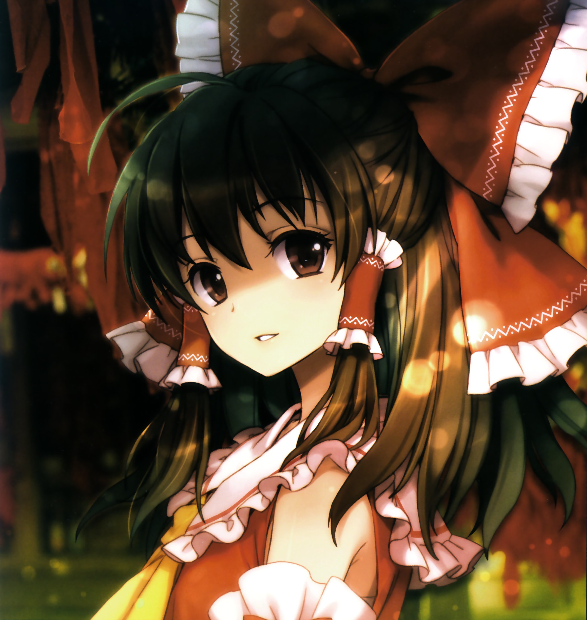 brunettes, Touhou, Dress, Brown, Eyes, Hakurei, Reimu, Anime, Girls