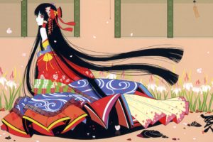 brunettes, Touhou, Flowers, Long, Hair, Kimono, Plants, Red, Eyes, Hakurei, Reimu, Bows, Traditional, Dressing, Flower, Petals, Japanese, Clothes, Ideolo, Games, Hair, Ornaments