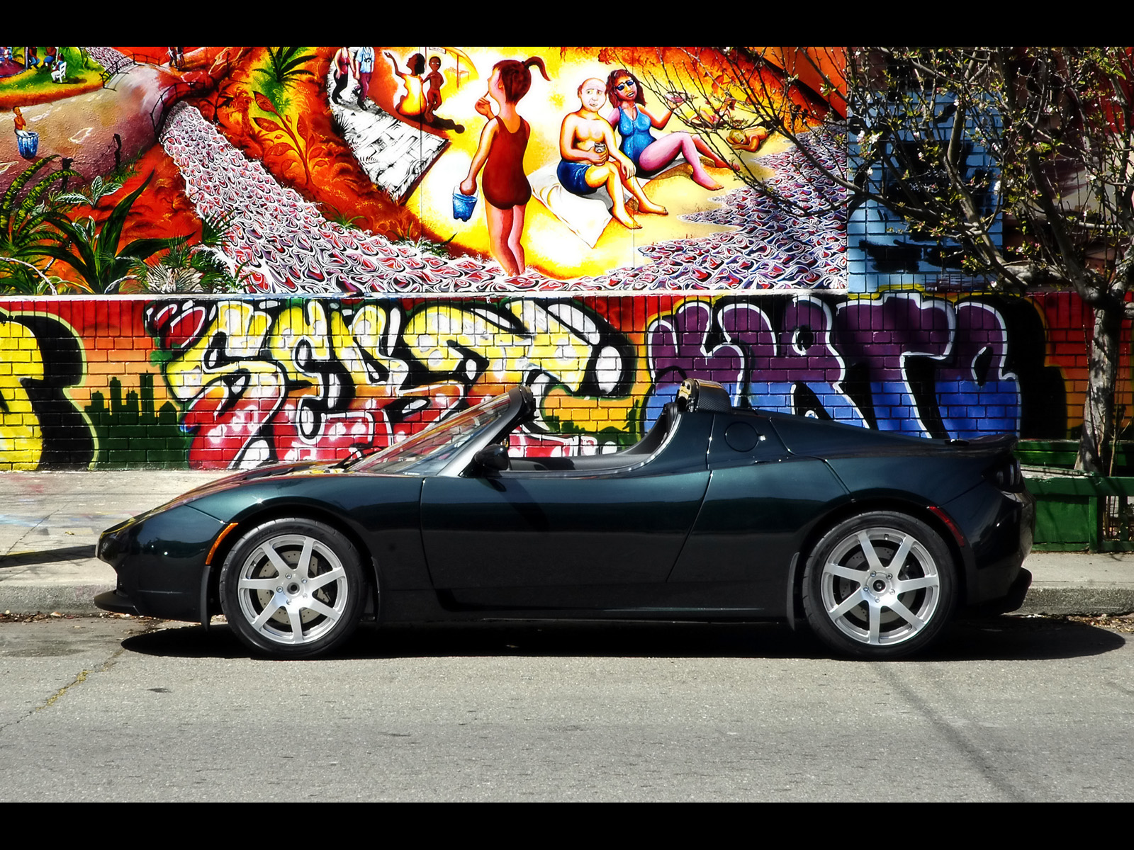 2008, Tesla, Roadster, Supercar, Supercars, Graffiti Wallpaper