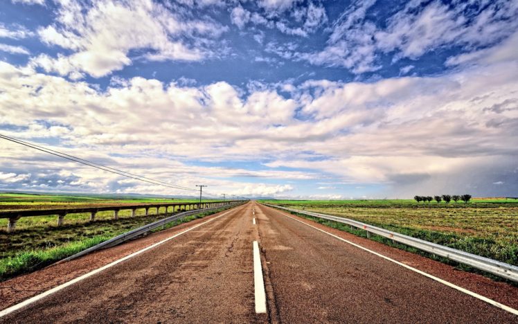 road, Fields, Sky, Landscape HD Wallpaper Desktop Background