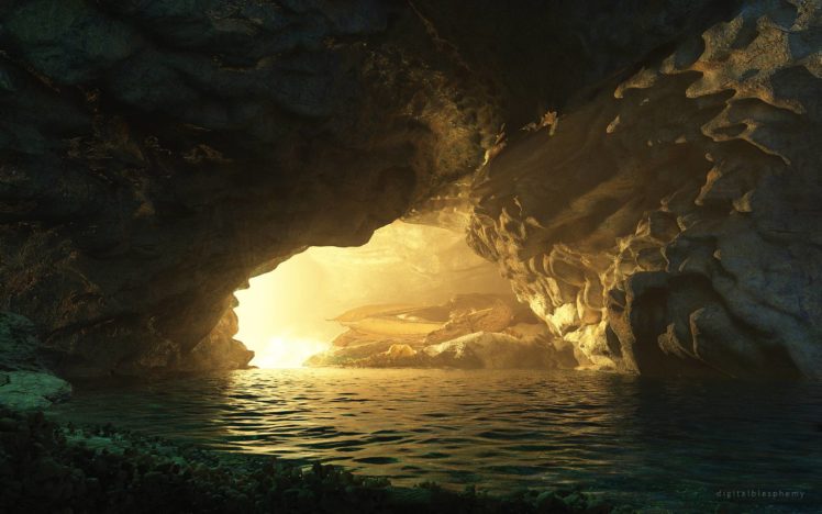 cave, Light, Dragon, Sleep, Water, Fantasy HD Wallpaper Desktop Background