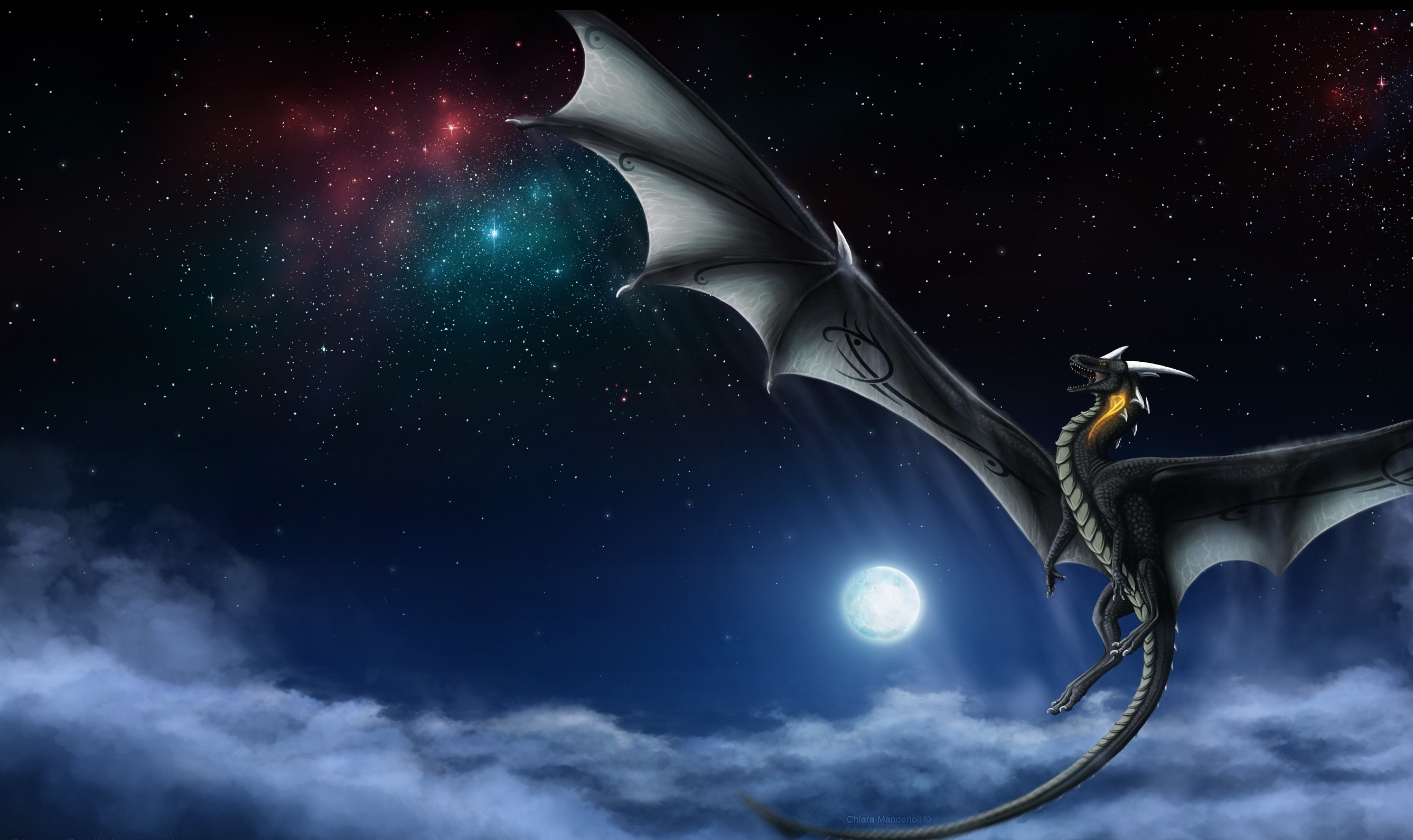 dragons, Sky, Moon, Fantasy, Dragon Wallpaper