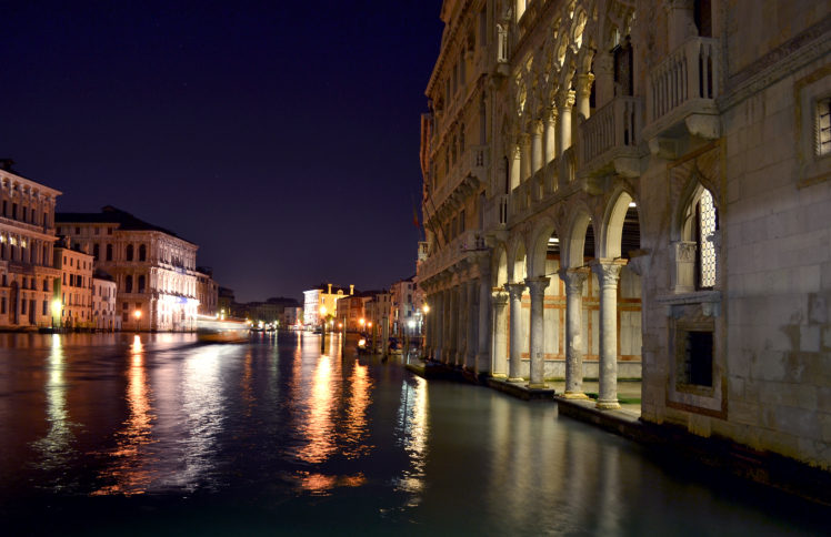 italy, Grand, Canal, Night, Venice, Cities, Reflection HD Wallpaper Desktop Background
