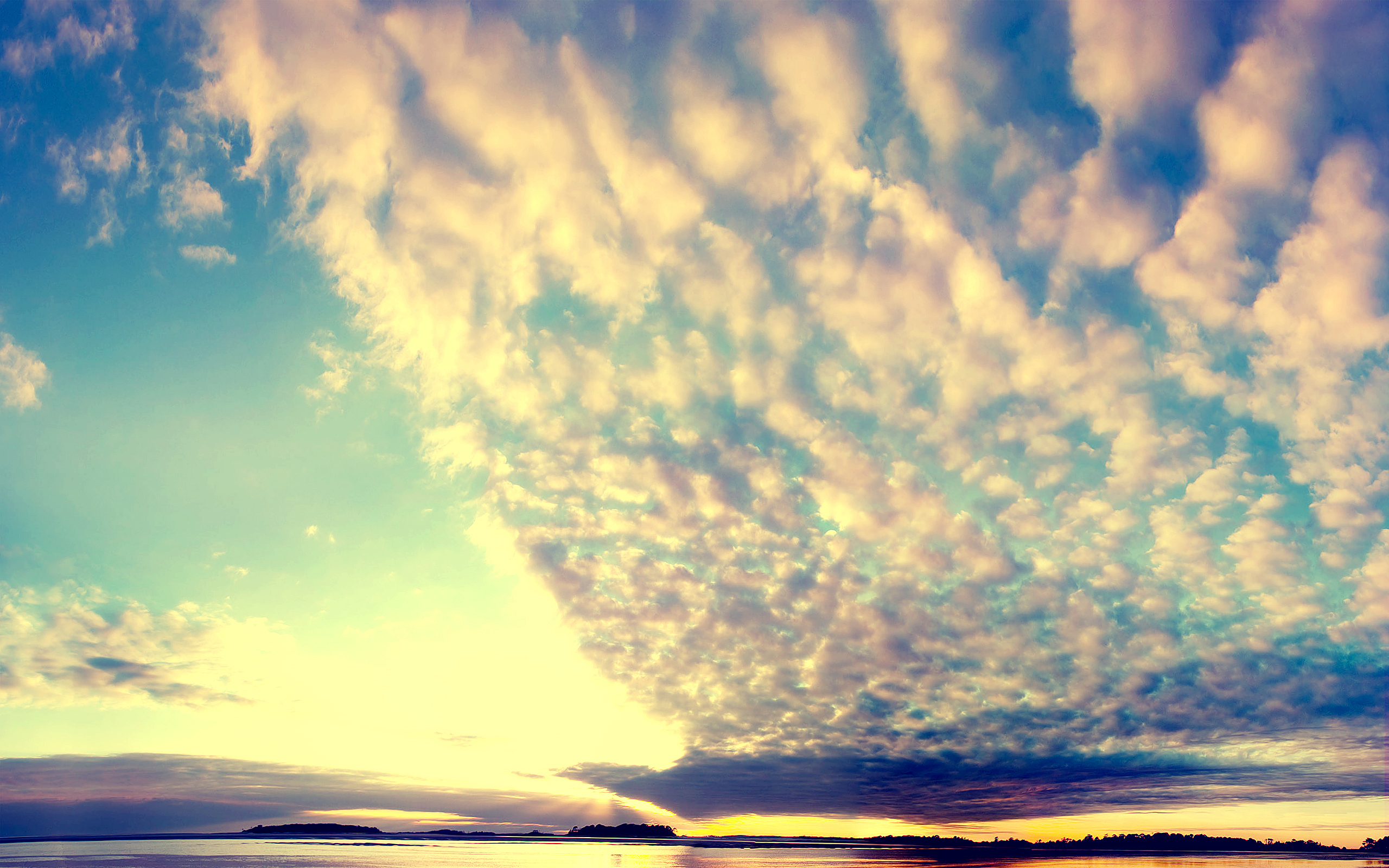 nature, Sky, Clouds, Lake, Smooth, Surface, Sunset Wallpaper