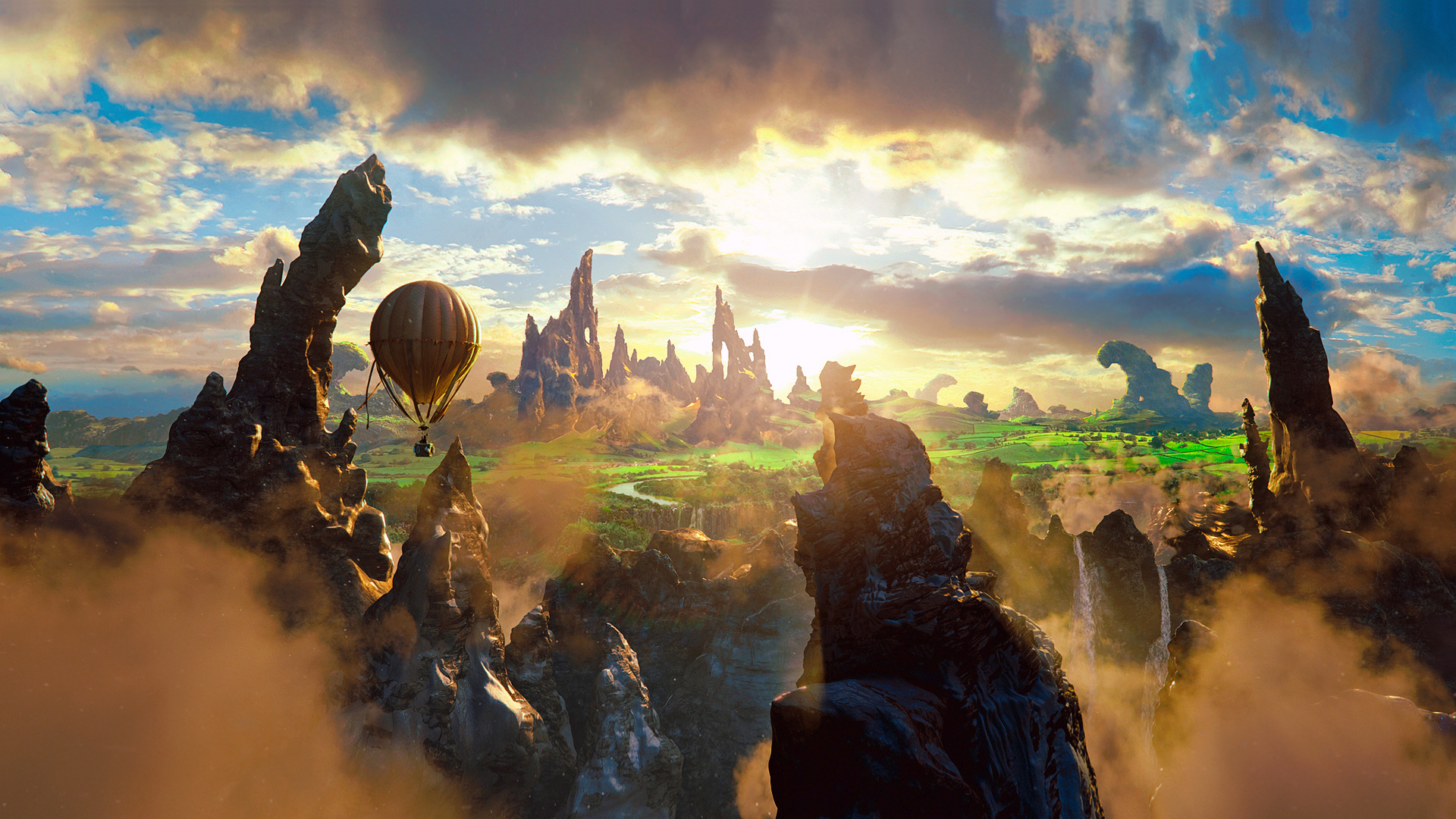 oz, The, Great, And, Powerful, 2013, Movie, Story, Air, Balloon, Clouds, Rock, Fantasy, Beauty, Magic Wallpaper
