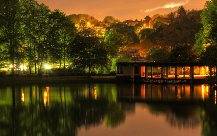 park, Light, Pond, Trees, Reflection HD Wallpaper Desktop Background