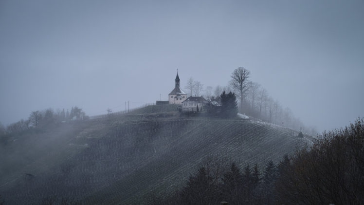 winter, Hill, House, Fog HD Wallpaper Desktop Background