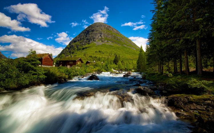 mountain, River, Sky, House HD Wallpaper Desktop Background