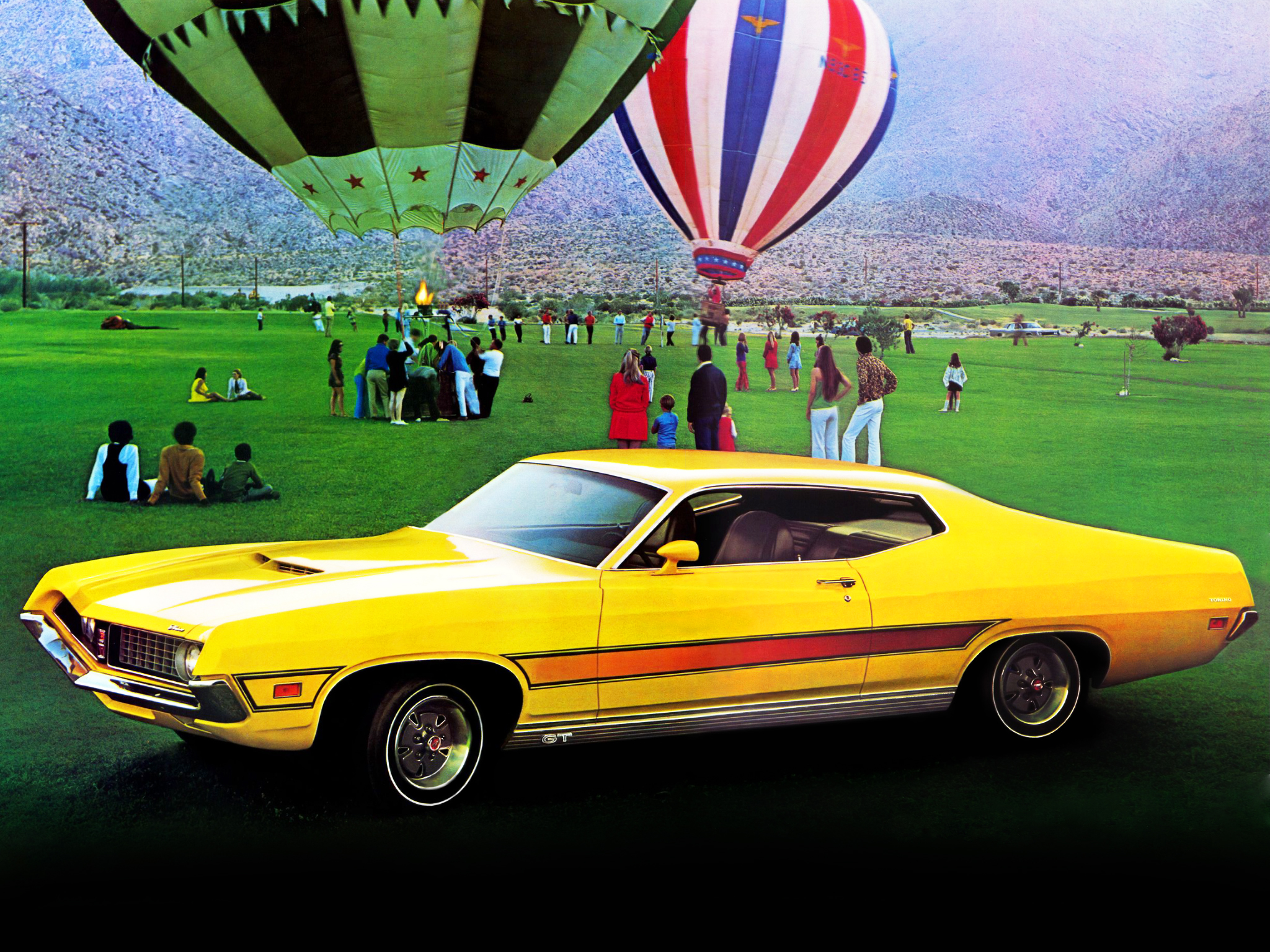 1971, Ford, Torino, G t, Sportsroof, 63f, Muscl, Classic Wallpaper