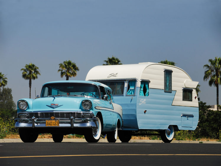1956, Chevrolet, Bel, Air, Nomad, Retro, Stationwagon, Trailor, Camping HD Wallpaper Desktop Background