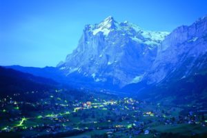 blue, Mountains, Nature, Night, Scenes, Cities