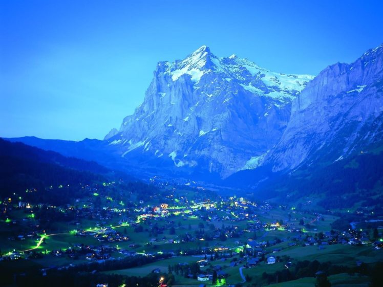 blue, Mountains, Nature, Night, Scenes, Cities HD Wallpaper Desktop Background