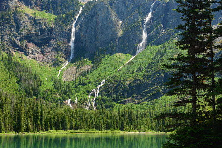 lake, Mountains, Waterfalls HD Wallpaper Desktop Background