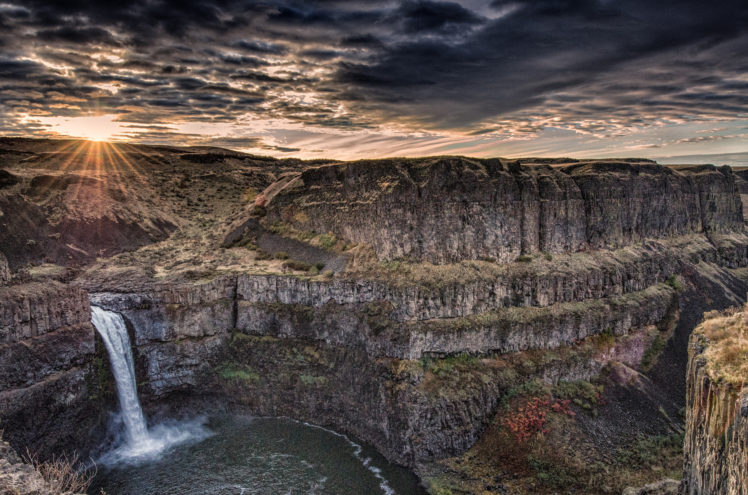 palouse, Falls, Canyon, Sunset, Rocks, Waterfall HD Wallpaper Desktop Background