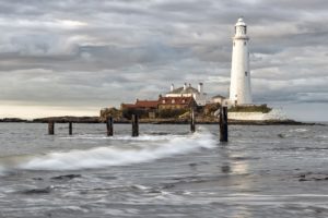 whitley, Bay, Island, Lighthouse, Sea