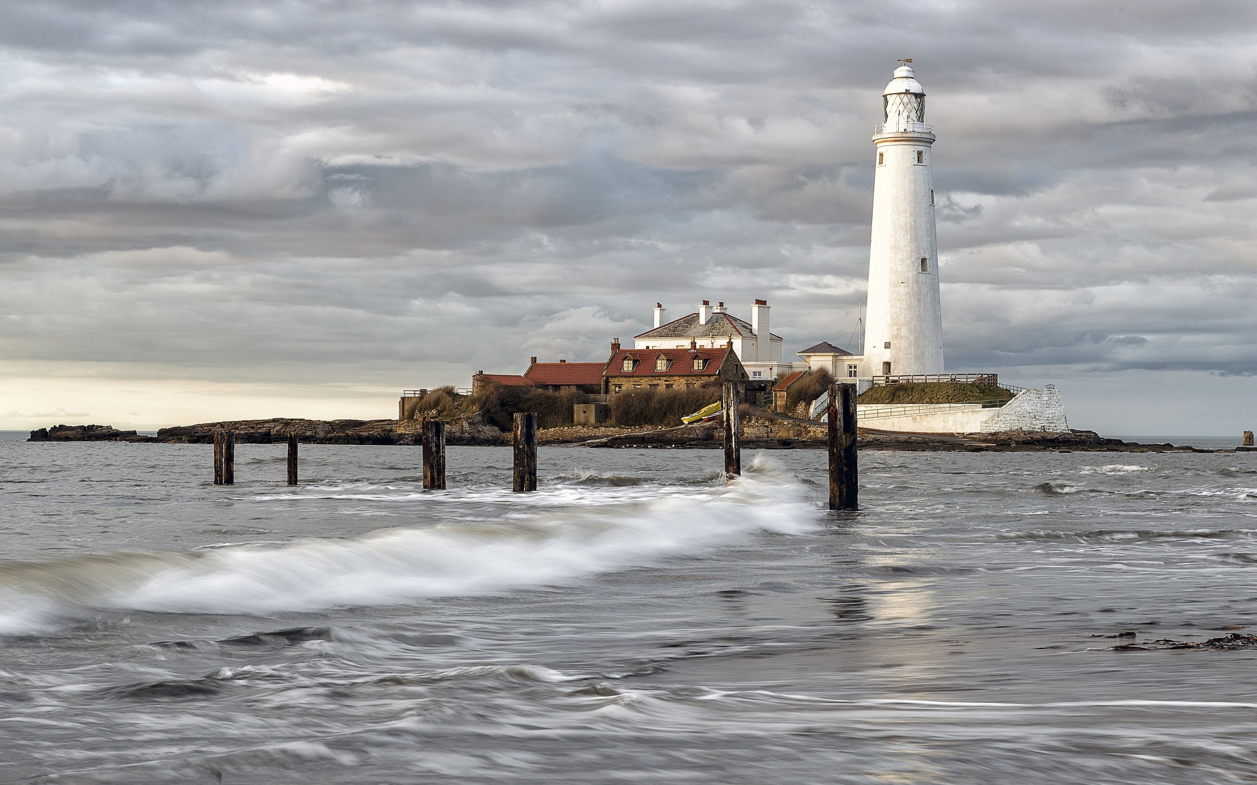 whitley, Bay, Island, Lighthouse, Sea Wallpaper