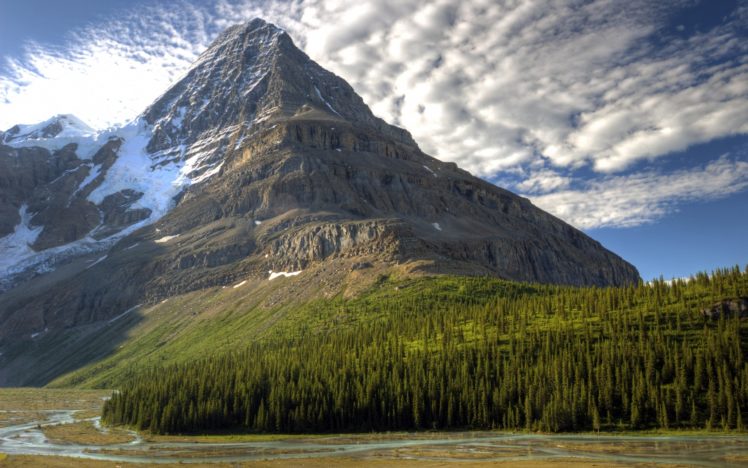 landscape, Mountains, Trees, Clouds, Mount, Robson HD Wallpaper Desktop Background