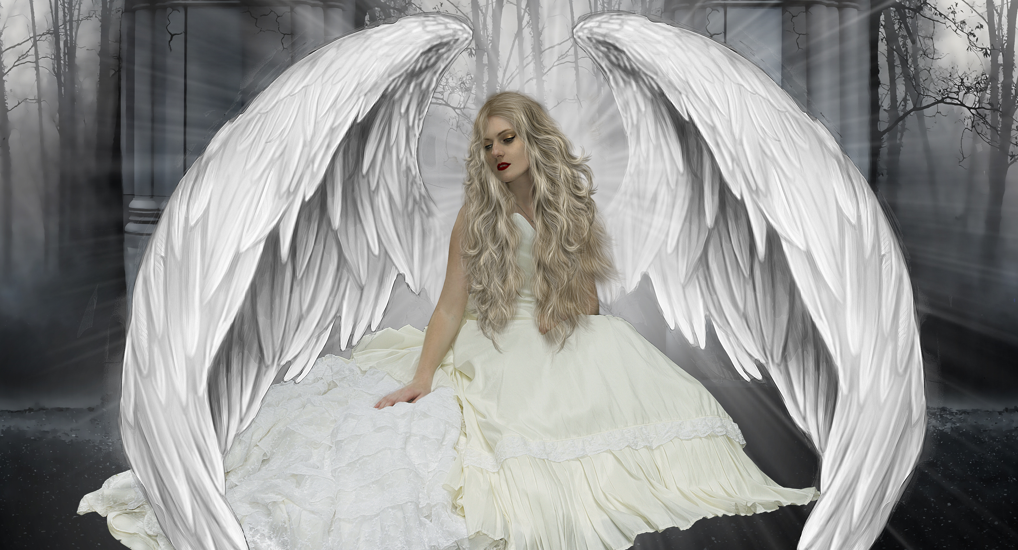 angels, Wings, Blonde, Girl, Fantasy, Girls, Angel, Gothic, Mood Wallpaper