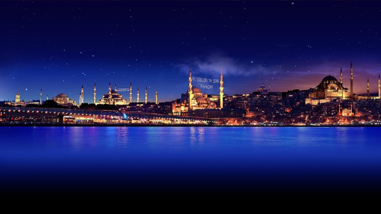 buildings, Night, Stars, Ocean, Istanbul, Sky, Reflection, City HD Wallpaper Desktop Background