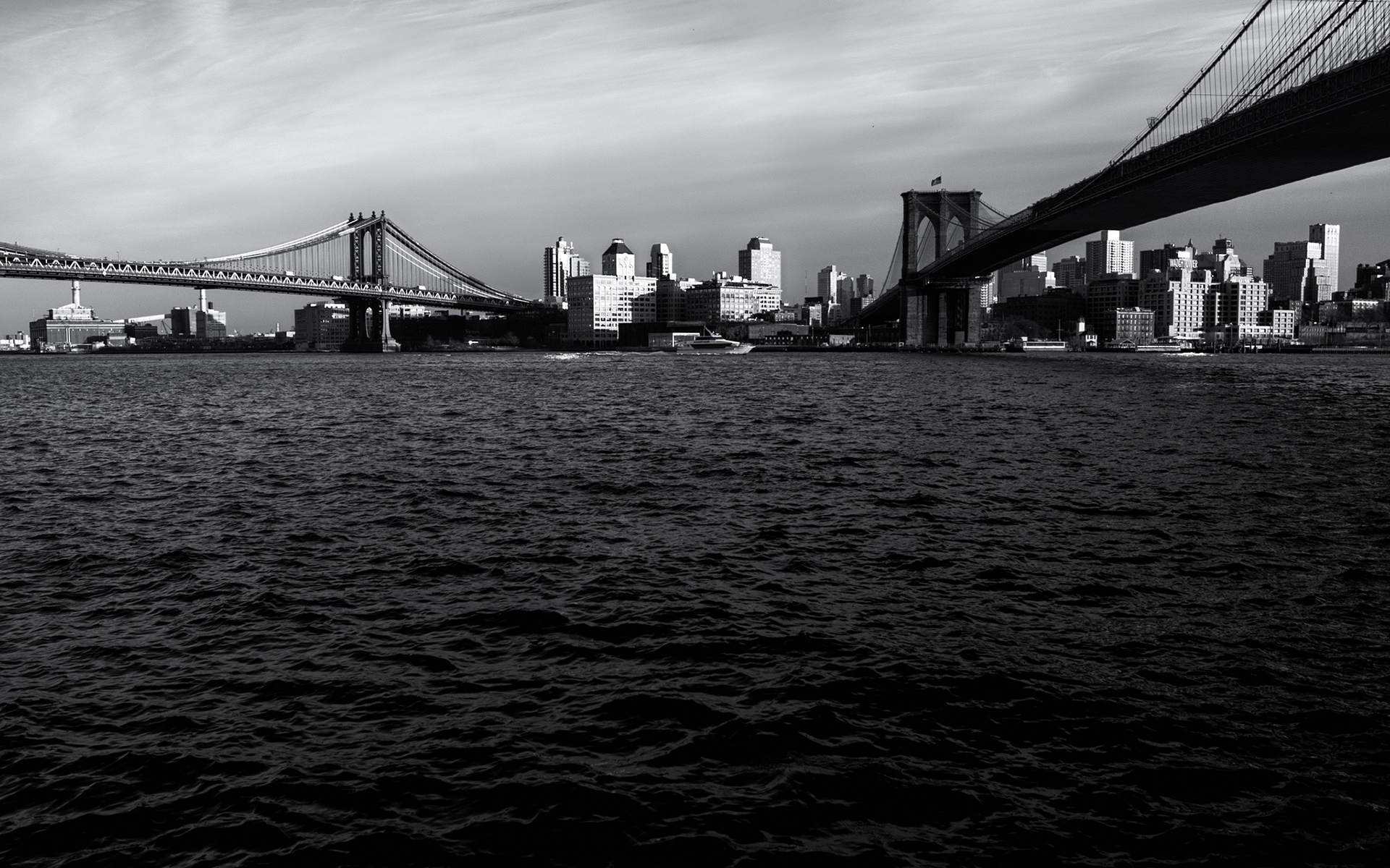 b w, Manhattan, Bridge, Bridge, New, York, Buildings, Skyscrapers, River, Brooklyn, Bridge Wallpaper
