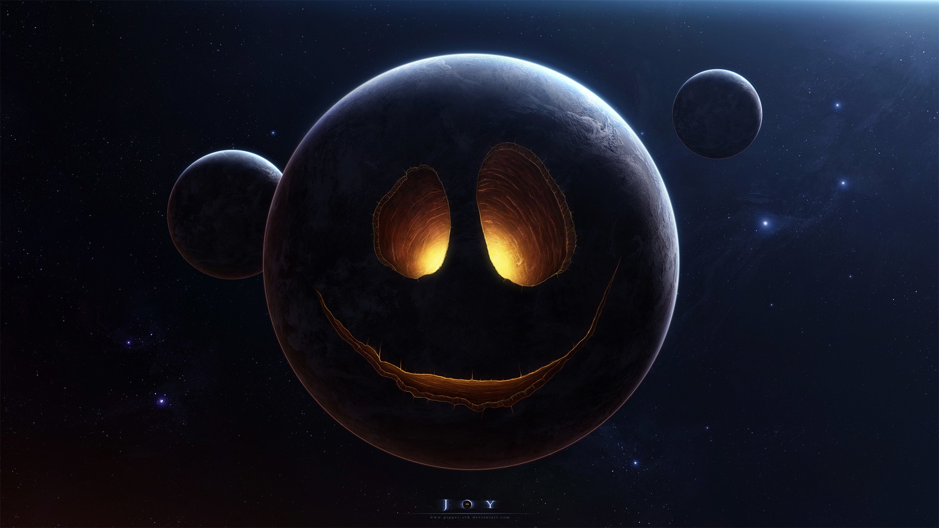 planet, Face, Stars, Humor, Funny, Smiley, Space, Halloween Wallpaper