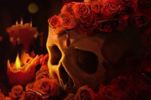 skulls, Roses, Candles, Fantasy, Candle, Skull, Goth, Gothic, Fire, Dark