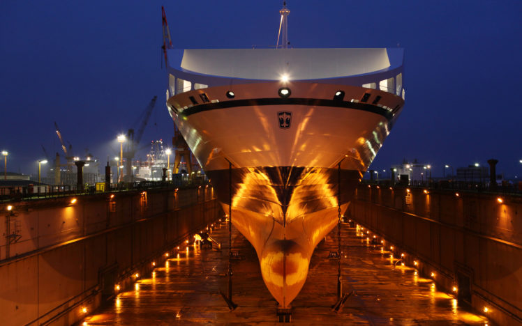 bore, Sea, Port, Night, Ship, Vessel, Anchores, Dock, Lights, Dry, Dock HD Wallpaper Desktop Background