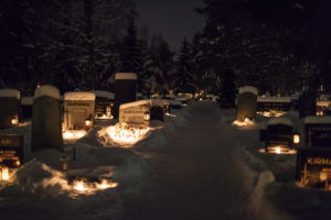 cemetery, Tombstones, Night, Lights, Snow, Winter, Bokeh, Mood, Dark